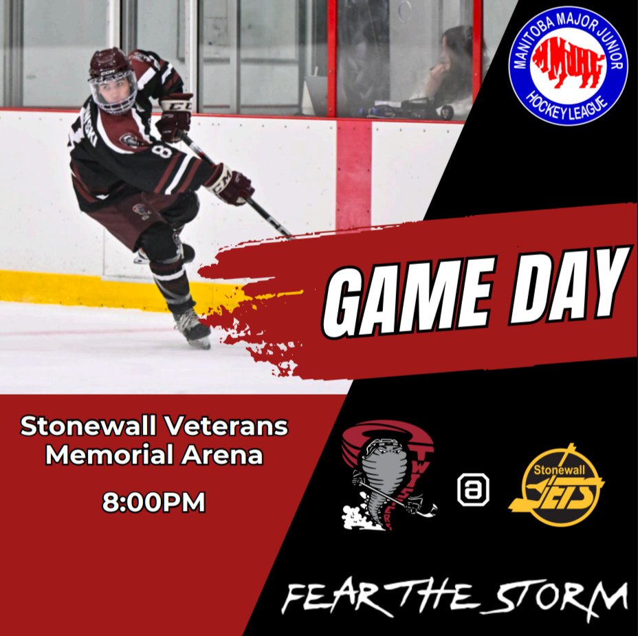 Game day! 🌪️🏒
The Twisters head north of the perimeter highway to Stonewall, to face the Jets.

📍 Stonewall Veterans Memorial Arena 
⏰ 8:00PM