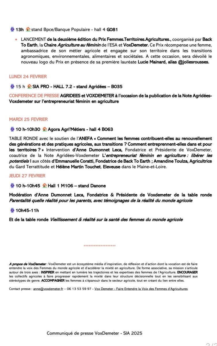 VoxDemeter's tweet image. J-1 avant le #sia2025!
Voici le programme: 18 rdv sur les stands de nos partenaires. 🤩
&quot;L&apos;agriculture pas attractive? Venez à la rencontre de femmes engagées et passionnantes!&quot;
Venez nombreux ! 
👩‍🌾🧑‍🌾🚜🍇🐑🐄🐔