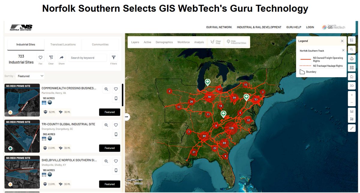 GIS WebTech is excited announce our new partnership with Norfolk Southern! Under our partnership, we provide our Guru site selection technology for Norfolk Southern's NSites, the rail industry's leading site service.

Check out our blog to learn more: giswebtech.com/blog-norfolk-s…