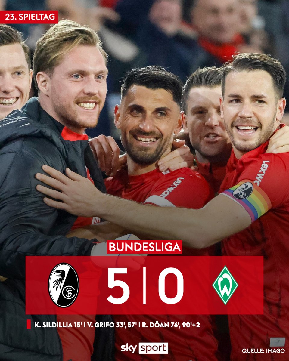 SkySportDE's tweet image. Torfestival zu Beginn des 23. Spieltags! ⚽ Freiburg macht es am Ende richtig deutlich.🚨 Gerade die ersten beiden Treffer konnten sich sehen lassen! 🌟 

📺  Die XXL-Highlights der Partie jetzt auf Sky Sport Bundesliga!

#SkyBundesliga #SCFSVW