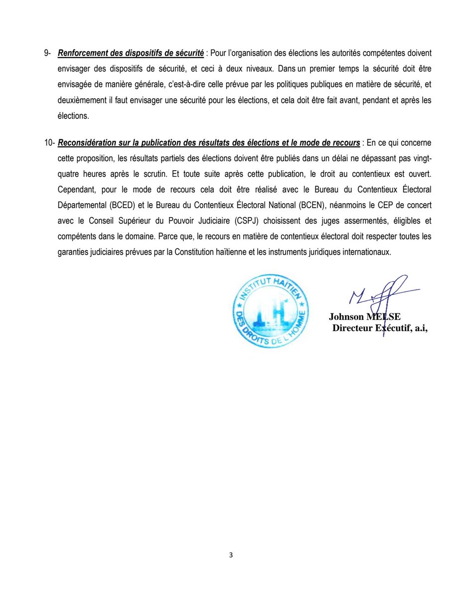 ihdh_haiti's tweet photo. À l'issue du forum de discussions sur les « Élections et les Droits de l'Homme », le Comité exécutif de l’IHDH publie dix recommandations essentielles que les autorités politiques devraient prendre en compte lors de la révision constitutionnelle.
https://t.co/uoRvbBsL5B https://t.co/a1Fpq81tIk