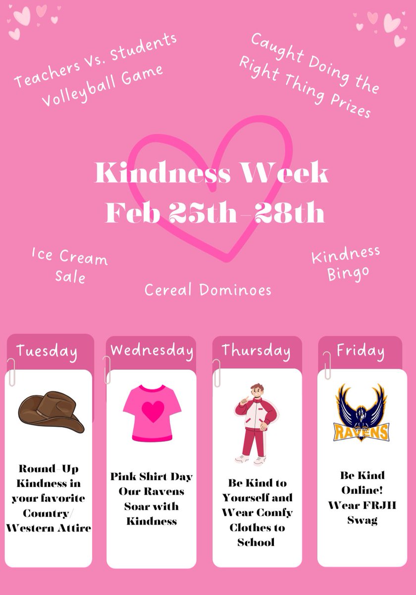 Save to your camera roll! This is our theme day schedule for Kindness Week!