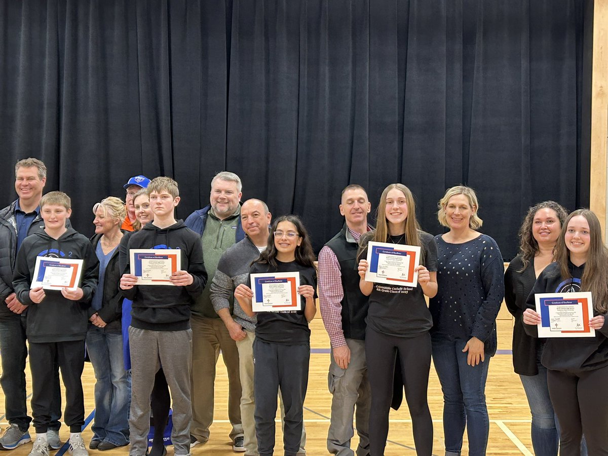 GCPrinEubanks's tweet photo. Today is Scholarship Day: Gross Catholic welcomes some of the best and brightest Cougars of the class of 2029. 💙🧡💙🧡 https://t.co/vTC8H93DGI