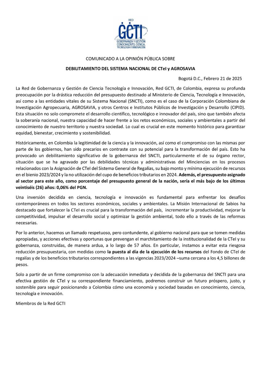 Red Gobernanza y Gestión de Conocimiento y CTI tweet media