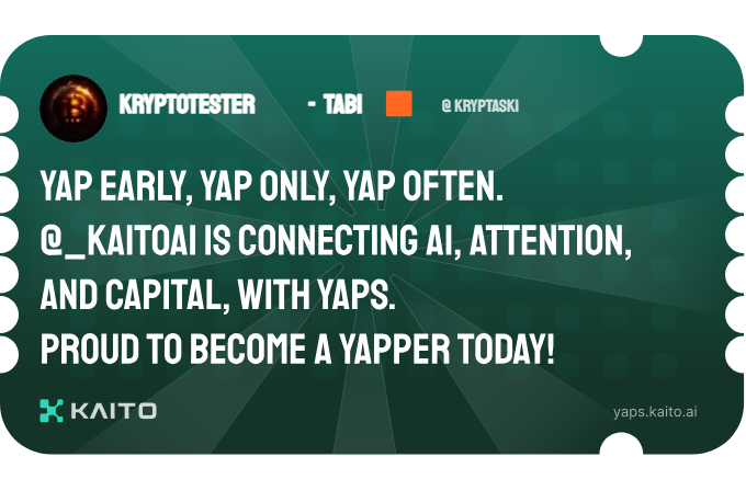 kryptaski's tweet image. Yap early, yap only, yap often.

@KaitoAI is connecting AI, attention and capital with Yaps.

Just claimed my social card and I'm accumulating Yap points in real-time.

Claim yours 👉 yaps.kaito.ai/referral/17483…