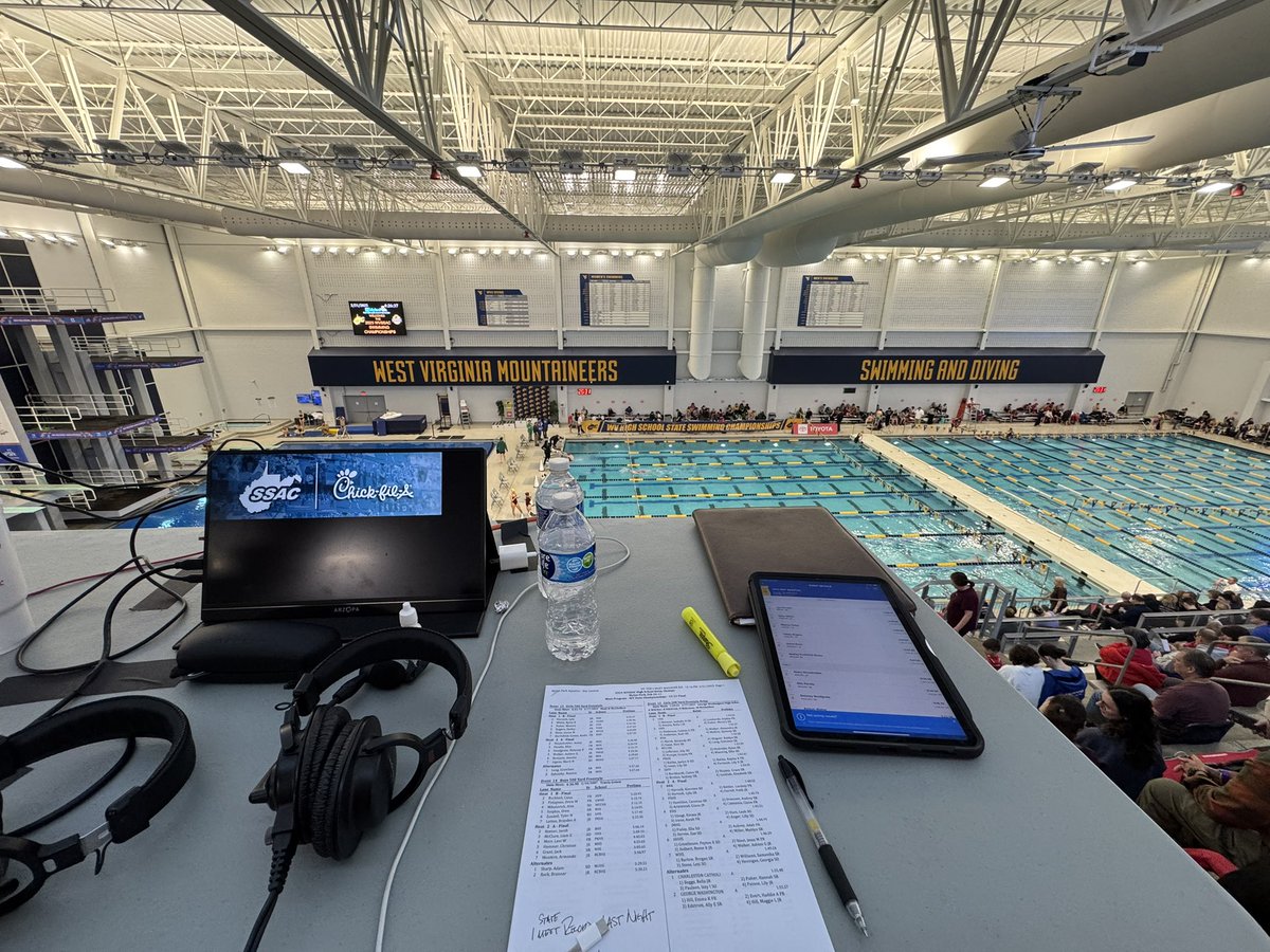 TheJDubTweets's tweet photo. #ViewFromTheBooth 

Tonight’s @TheWVSSAC Swimming Championships inside the Peak Health Aquatic Center in Morgantown, WV https://t.co/D0VIyWVeL1