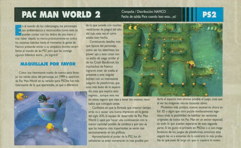 I was searching through game magazines in hopes of finding E3 2001 Pac-Man world 2 content, and while the hunt was unsuccessful, I did manage to find this world 2 article in an April 2002 issue of next level magazine!