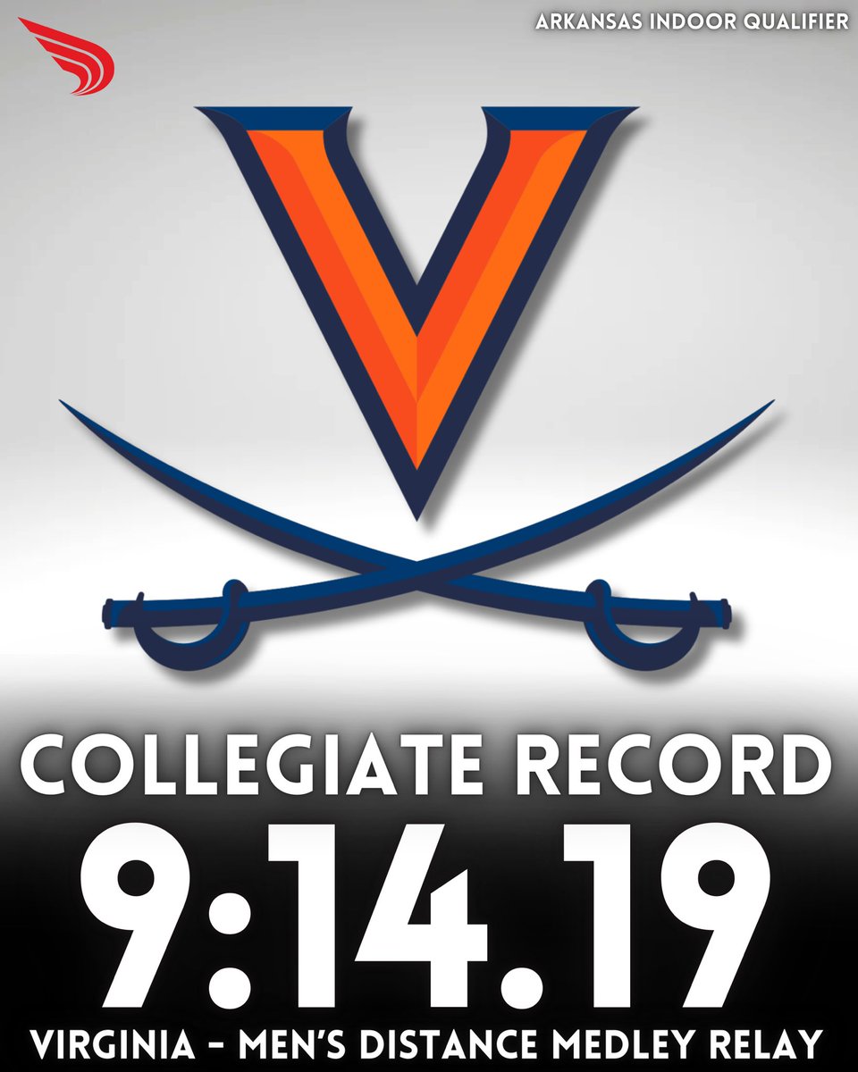 DyeStat (@dyestat) on Twitter photo Another record falls 💿❌
<a href="/UVATFCC/">Virginia Track & Field and Cross Country</a> sets a new collegiate record in the men’s distance medley relay at the Arkansas Indoor Qualifier, besting Oklahoma State’s previous record of 9:16.40 from 2023.
Splits:
2:50.51 - Wes Porter
46.27 - Alex Sherman
1:47.33 - Conor Murphy Another record falls 💿❌
<a href="/UVATFCC/">Virginia Track & Field and Cross Country</a> sets a new collegiate record in the men’s distance medley relay at the Arkansas Indoor Qualifier, besting Oklahoma State’s previous record of 9:16.40 from 2023.
Splits:
2:50.51 - Wes Porter
46.27 - Alex Sherman
1:47.33 - Conor Murphy