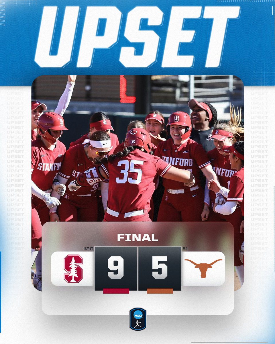 🚨 HUGE UPSET 🚨

No. 20 <a href="/StanfordSball/">Stanford Softball</a> defeats No. 1 Texas, 9-5!

#NCAASoftball