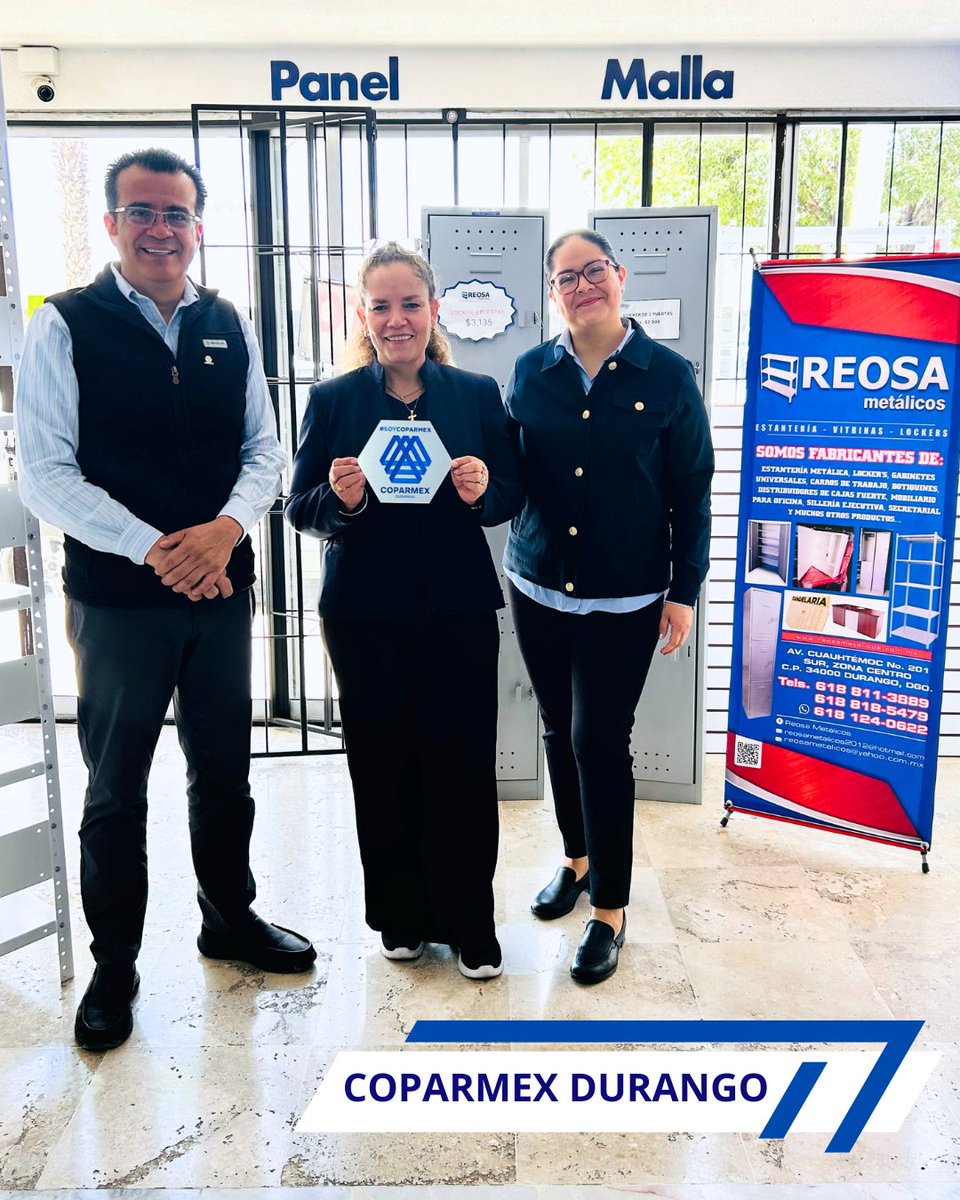CoparmexD's tweet photo. Gracias a Ana Isabel Martínez y REOSA METÁLICOS por recibirnos y compartir su experiencia. Seguimos con las actividades impulsadas por nuestro Presidente, Lic. Francisco Esparza, para conocer las necesidades del sector empresarial. 💼🚀 #EmpresasDuranguenses #CoparmexDurango https://t.co/1LZXbzUsI6
