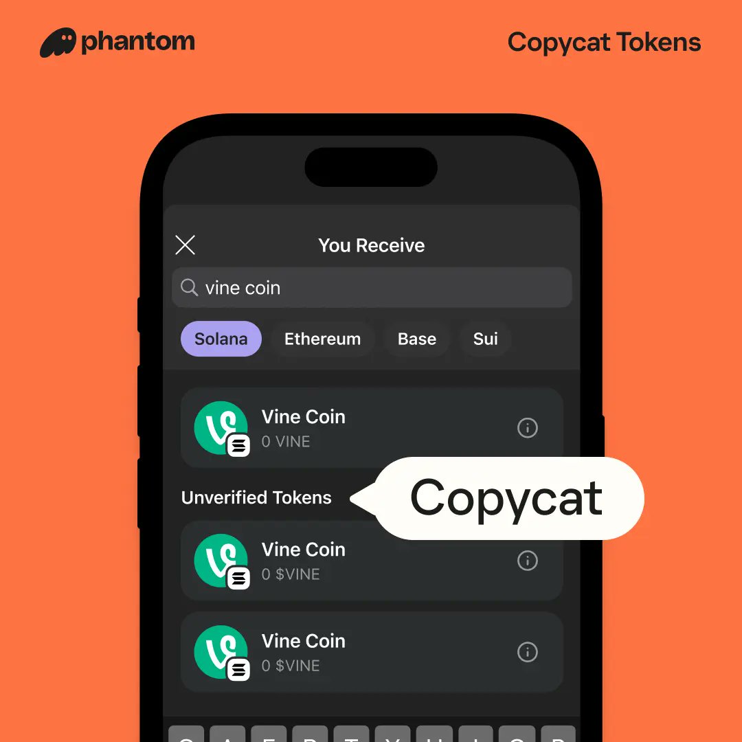 Common crypto scams: Copycat tokens 😸😸 This scam preys on unsuspecting  users with copycats of popular tokens. These imitation tokens often use the  same name, icon, and symbol as the real token