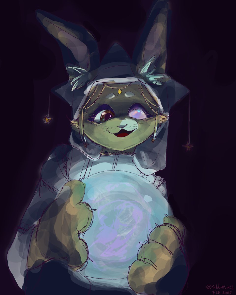 My new Harengon DND character!! Her name is Tawny Cottongrass (Cotton for short) and she’s a monk fortune teller ❤️🔮✨