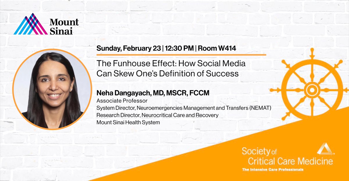 Mount Sinai Neurosurgery (@mountsinaineuro) on Twitter photo 🚨 NOT TO MISS AT #SCCM2025! Join neurointerventionalist <a href="/drdangayach/">Neha Dangayach MD MSCR FAAN FANA FCCP FCCM FNCS</a>, System Director of Neuroemergencies Management & Transfers at <a href="/MountSinaiNYC/">Mount Sinai Health System</a>, as she presents on "The Funhouse Effect: How Social Media Can Skew One’s Definition of Success." <a href="/SCCM/">SCCM</a> <a href="/MountSinaiNCC/">MountSinaiNCC</a> 🚨 NOT TO MISS AT #SCCM2025! Join neurointerventionalist <a href="/drdangayach/">Neha Dangayach MD MSCR FAAN FANA FCCP FCCM FNCS</a>, System Director of Neuroemergencies Management & Transfers at <a href="/MountSinaiNYC/">Mount Sinai Health System</a>, as she presents on "The Funhouse Effect: How Social Media Can Skew One’s Definition of Success." <a href="/SCCM/">SCCM</a> <a href="/MountSinaiNCC/">MountSinaiNCC</a>