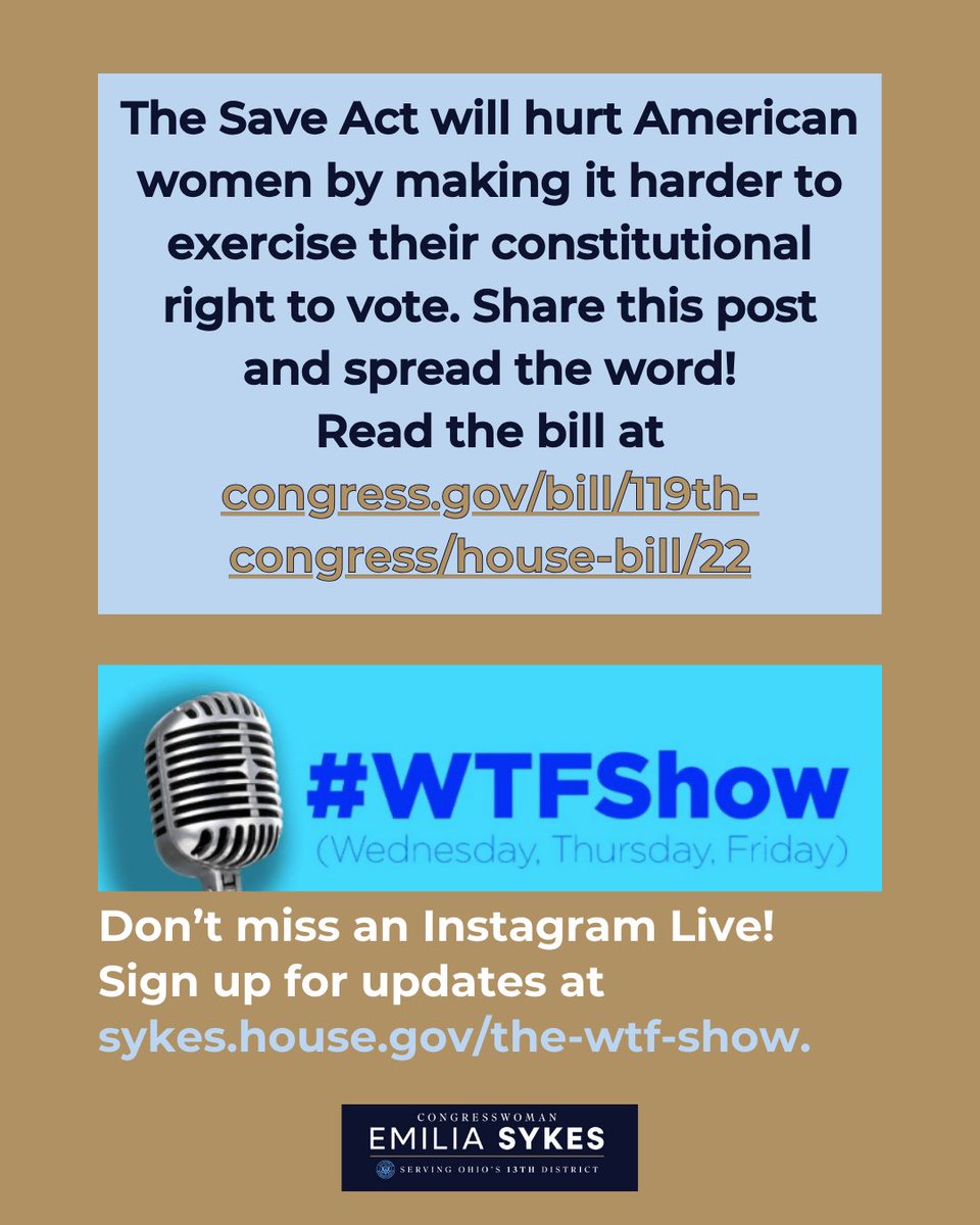 Are you married? The SAVE Act will place unnecessary burdens on American women who have changed their name, making it harder to exercise their constitutional right to vote. Help Rep. Sykes spread the word by sharing this graphic with your followers!