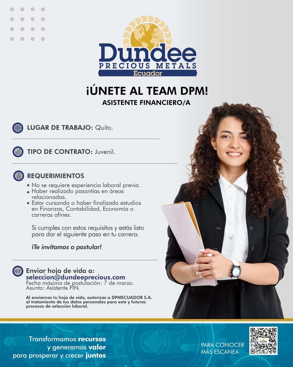 ¡Únete a nuestro equipo! 
Esta es la oportunidad para jóvenes talentosos como tú 👷👷‍♀️💪 
#ProgresamosJuntos #DPMEcuador #Empleo
