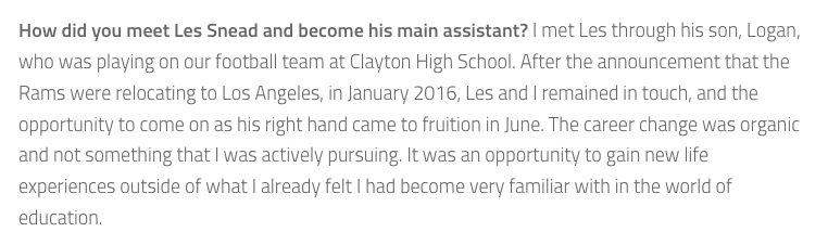 Reading up on this guy and turns out he got his big NFL break b/c he coached the Rams GM's kid lol