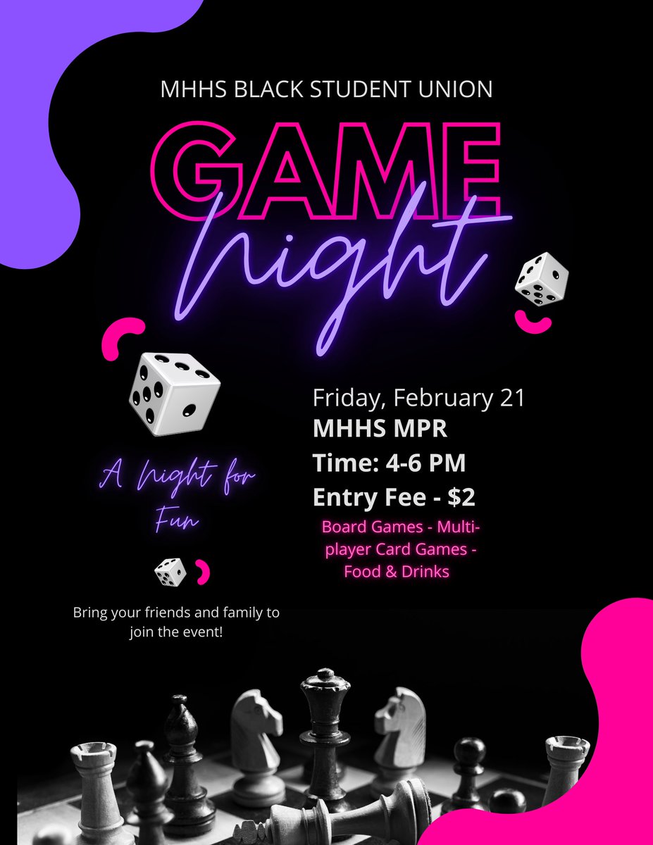 Mountain House High (@mhhsmustangs) on Twitter photo Hey Mustangs,
Join us tonight for Game Night at MHHS MPR. Food, Games and more!!!
Q's contact: awilliams@lammersvilleusd.net Hey Mustangs,
Join us tonight for Game Night at MHHS MPR. Food, Games and more!!!
Q's contact: awilliams@lammersvilleusd.net