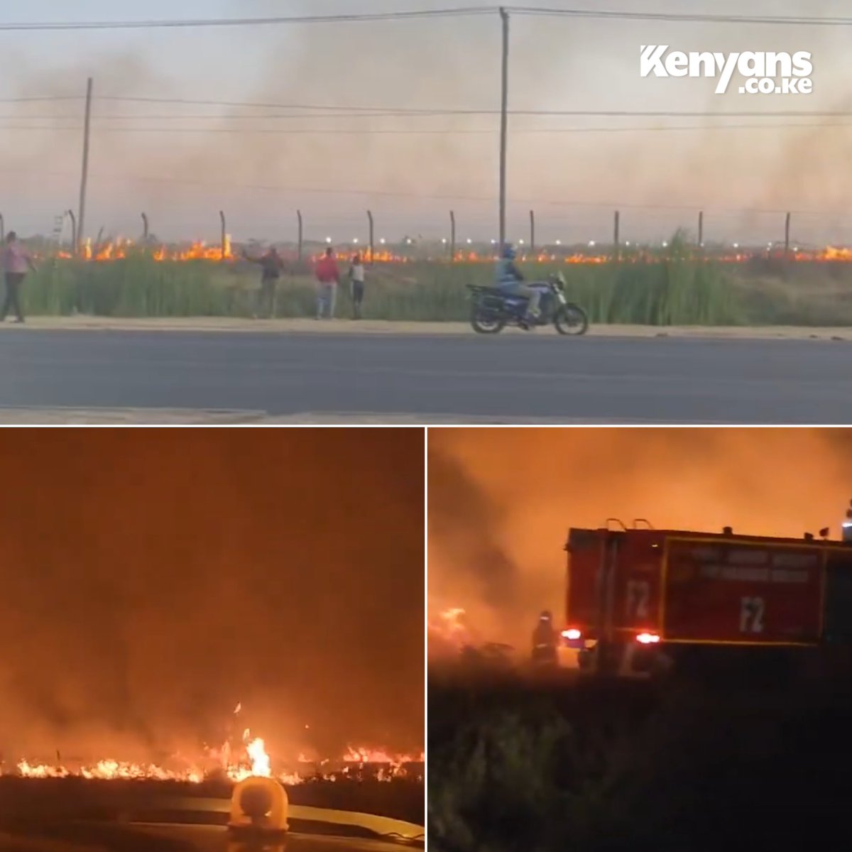 Kenyans's tweet image. Kenyans watch as sections of JKIA fields are engulfed in fire