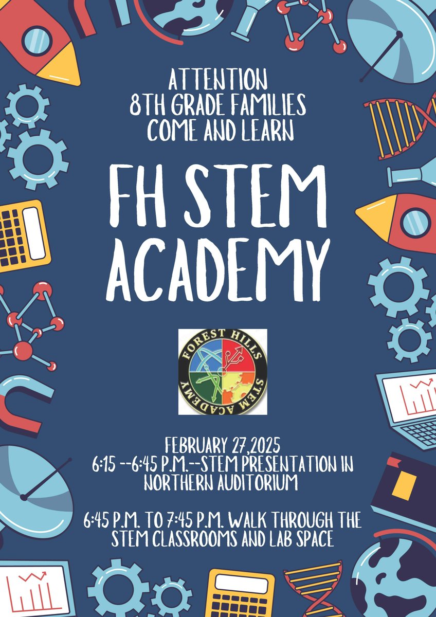 Is your 8th-grade FHPS student interested in STEM classes? Join high school students and Forest Hills Northern High School teachers on Thursday, Feb. 27, at 6:15 p.m. at FHN's auditorium to learn more about the Forest Hills Public School’s STEM Academy. fhps.net