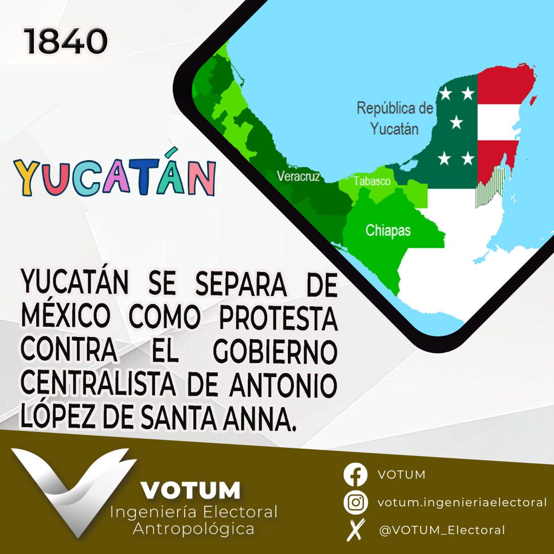 4 de marzo de 1840 | Yucatán se separa de México.
Este hecho marcó un capítulo clave en la lucha por el federalismo y la autonomía en el país.

En #VOTUM entendemos que la política es dinámica y que la comunicación estratégica es clave para construir escenarios de cambio.