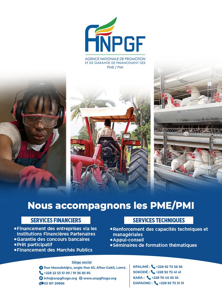 L'<a href="/AnpgfTg/">ANPGF Togo</a> est une institution nationale spécifiquement dédiée aux entreprises. C’est dans ce cadre que l’<a href="/AnpgfTg/">ANPGF Togo</a> vous offre ses services financiers et ses services techniques, pour la bonne réalisation de vos projets.