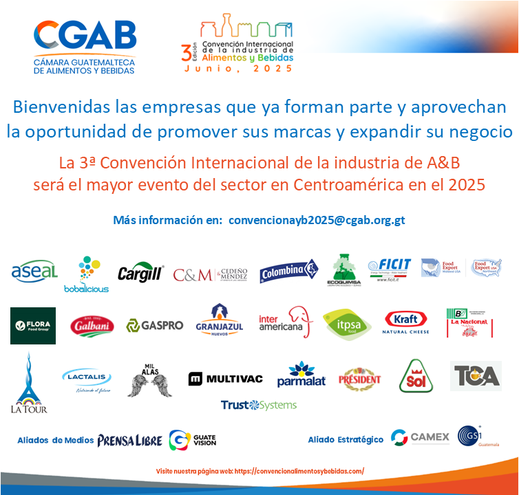 cgab2018's tweet photo. Te invitamos a participar en el evento exclusivo para los profesionales de la inndustria de alimentos y bebidas. #CGAB #Guatemala #convenciónalimentosybebidas
Más información en: convencionayb2025@cgab.org.gt  @Cgab19 https://t.co/zS8DNHWXdH