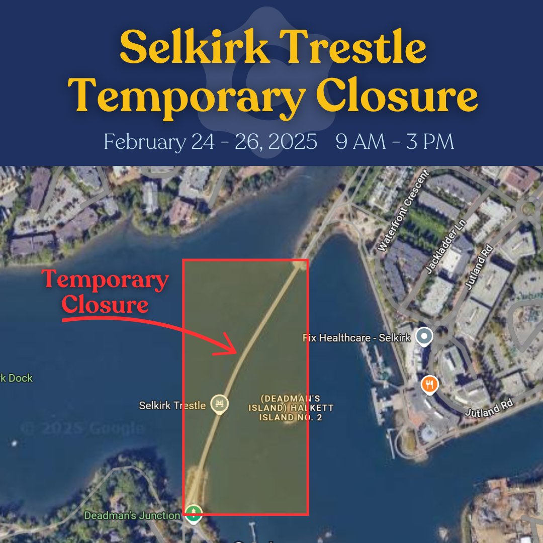 Attention cyclists &amp; pedestrians! The Selkirk Trestle may close for up to 30 mins between 9-10 AM on Feb 24 for upgrades. This time may be pushed out due to weather or other unforeseen circumstances. Plan ahead if traveling Feb 24-26 &amp; check for updates! capitalbike.ca/upcoming-proje…