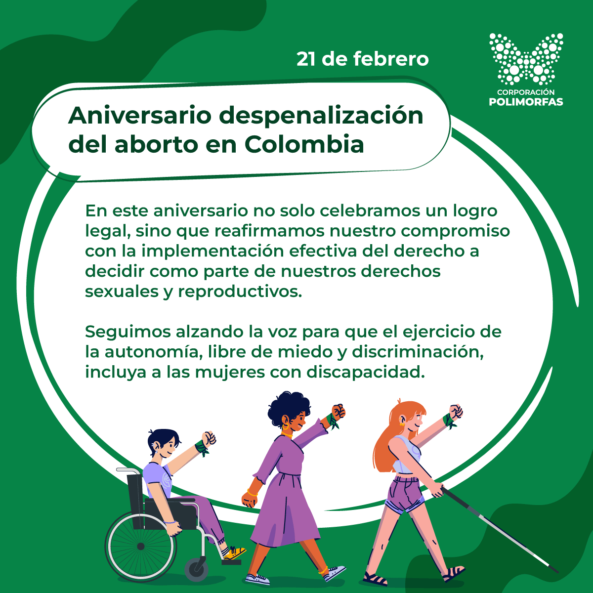Hoy #21F se cumplen 3 años de promulgación de la sentencia C-055 que despenalizó el aborto hasta la semana 24. 
La lucha por un aborto seguro, legal y gratuíto continúa. Nuestro llamado es para que se den las garantías en el acceso incluyendo a las mujeres con discapacidad.