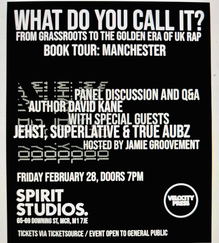 Diesler Music (@dieslermusic) on Twitter photo 🗓️ Friday 28th February, 7pm
🗣️ Join author <a href="/davidkane_muso/">MF KANE</a> alongside <a href="/OfficialSPRLTV/">Superlative</a>, <a href="/TrueAubz7/">TrueAubz7</a> and special guest <a href="/jehstofficial/">Jehst</a> hosted by <a href="/jamieGroovement/">jamie groovement / agent j</a> <a href="/SPIRITSTUDIOS/">Spirit Studios</a> as they discuss the new book What Do You Call It?
🔗 Free Tickets ➡️ ticketsource.co.uk/spirit-studios…
#booklaunch 🗓️ Friday 28th February, 7pm
🗣️ Join author <a href="/davidkane_muso/">MF KANE</a> alongside <a href="/OfficialSPRLTV/">Superlative</a>, <a href="/TrueAubz7/">TrueAubz7</a> and special guest <a href="/jehstofficial/">Jehst</a> hosted by <a href="/jamieGroovement/">jamie groovement / agent j</a> <a href="/SPIRITSTUDIOS/">Spirit Studios</a> as they discuss the new book What Do You Call It?
🔗 Free Tickets ➡️ ticketsource.co.uk/spirit-studios…
#booklaunch