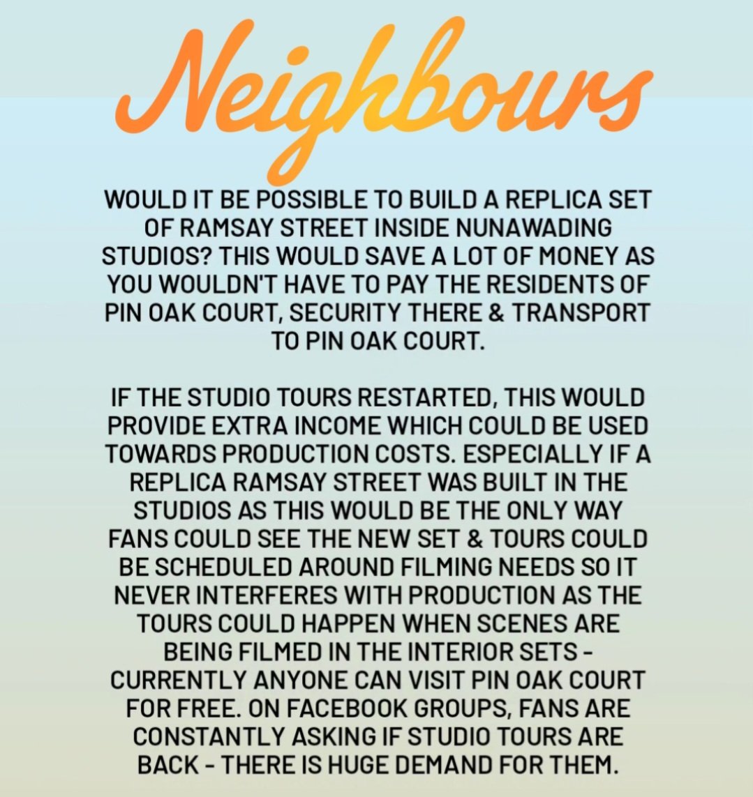 bazfromscotland's tweet photo. This could be a great income &amp; would make filming much easier &amp; more cost effective. It may look a bit different from Pin Oak Court due to limitations on space, but using forced perspective &amp; focusing mainly on front facades, it could work #neighbours #SaveNeighbours @neighbours https://t.co/S5txjaOpRA