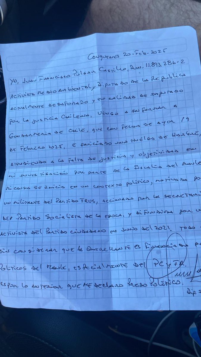 Desde la cárcel, el desaforado diputado Francisco Pulgar se declara “preso político” y anuncia una huelga de hambre. Esto tras decretarse su prisión preventiva, tras formalizarse una investigación por la presunta violación reiterada de una menor de edad en 2014, en la región del
