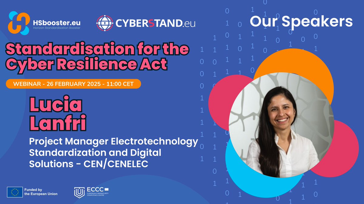 📃 The  ESOs are now actively working on the CRA - responding to the Standardisation Request.

👉 Our speaker Lucía Lanfri from CEN and CENELEC will clarify many aspects on the next steps for developing standards in the CRA!

🌐 Register here: tinyurl.com/yf34e3a6