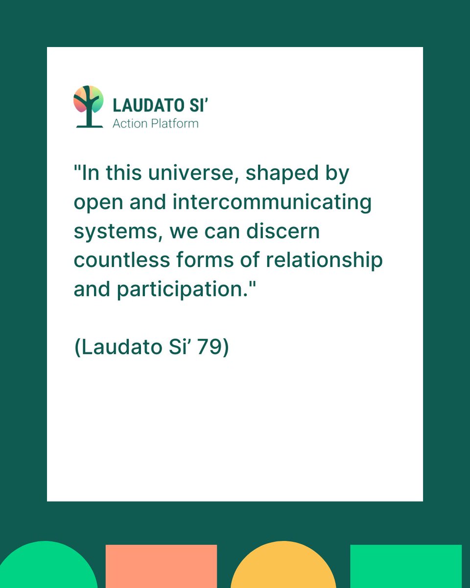 lsap_eng's tweet image. 🌍 "In this universe, shaped by open systems, we discern countless forms of relationship &amp;amp; participation." (LS, 79)

Everything is connected. 🤍

#LaudatoSi #EverythingIsConnected #EcologicalConversion