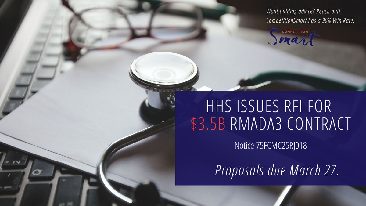 The <a href="/CMSGov/">CMSGov</a> has launched its $3.5B contract vehicle covering data-related and research services. Bids for RMADA3 are due March 27. CMS does not appear to have a cap on the number of awards it plans to make, reports <a href="/rosswilkers/">Ross Wilkers</a>. 

Learn more: washingtontechnology.com/contracts/2025…