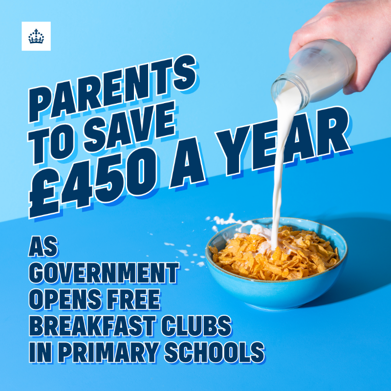 educationgovuk's tweet photo. We’re opening free breakfast clubs in all primary schools to boost parents' work choices and children's life chances.

750 schools are becoming the first to offer the clubs, set to save parents £450 a year.

Find out where to find the early adopter schools ⬇️🥣