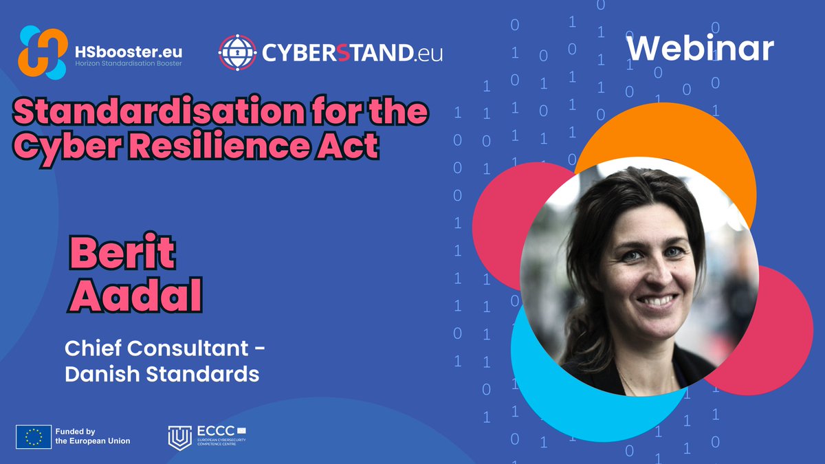 📢 Our webinar is tomorrow - reserve your spot now!

👉 With the current focus on the drafting and consensus building of the horizontal standards, our speaker Berit Aadal will highlight related events planned  in the upcoming months.

🌐 Register now: cyberstand.eu/events/standar…