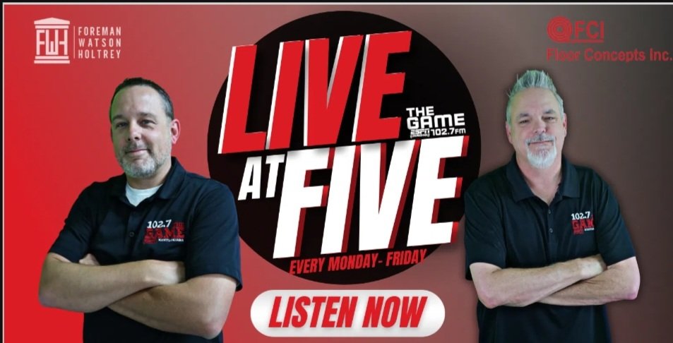 102.7 The Game ESPN Owensboro (@1027thegame) on Twitter photo It's a big #Liveat5 today. Join <a href="/StephenATurner/">Stephen A Turner</a> & <a href="/coachevans1973/">Coach Evans</a> as they have one of the newest members of the @khsaa Hall of Fame <a href="/GeorgeRandolph3/">George Randolph</a> as a Guest today. It's all btyb <a href="/fwhlegal/">FWH Legal</a> . You can listen anywhere in the 🌍 at
1027thegame.com/player/?player… It's a big #Liveat5 today. Join <a href="/StephenATurner/">Stephen A Turner</a> & <a href="/coachevans1973/">Coach Evans</a> as they have one of the newest members of the @khsaa Hall of Fame <a href="/GeorgeRandolph3/">George Randolph</a> as a Guest today. It's all btyb <a href="/fwhlegal/">FWH Legal</a> . You can listen anywhere in the 🌍 at
1027thegame.com/player/?player…