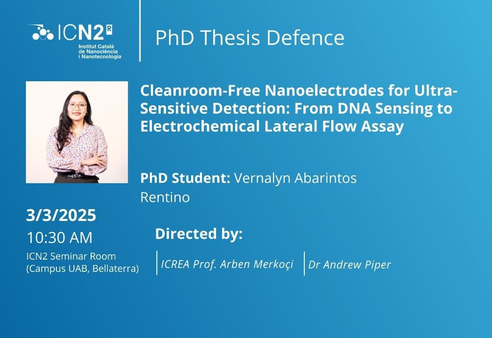 Merkoçi Group (@merkoci_group) on Twitter photo We wish the best for Vernalyn Abarintos, who is defending her #PhD thesis next week on March 3rd, 10:30AM, at <a href="/icn2nano/">Catalan Institute of Nanoscience & Nanotechnology</a>.
Register here: forms.office.com/e/MTji0eZmcE We wish the best for Vernalyn Abarintos, who is defending her #PhD thesis next week on March 3rd, 10:30AM, at <a href="/icn2nano/">Catalan Institute of Nanoscience & Nanotechnology</a>.
Register here: forms.office.com/e/MTji0eZmcE