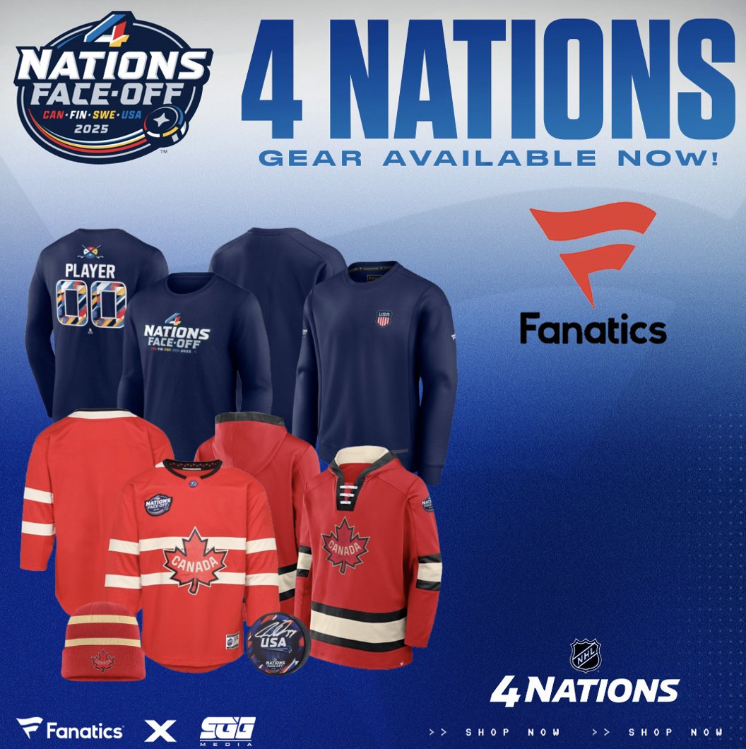 4 NATIONS GEAR AVAILABLE NOW <a href="/Fanatics/">Fanatics</a> 🏆

Get your team's gear NOW with free shipping using this link: fanatics.93n6tx.net/XmX7ja 🤝

HURRY! ACT WHILE SUPPLIES LAST! 🏒
