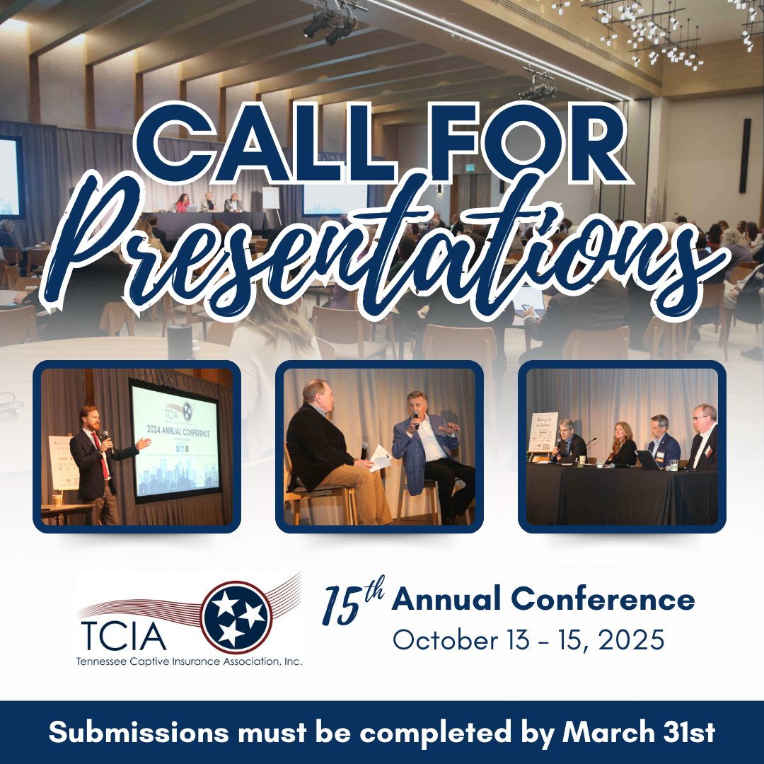 We’re excited to announce that the Call for Presentations is now open for the TCIA's 15th Annual Conference, happening October 13-15, 2025! 🌟

Submission Deadline: March 31, 2025

Click the link for more information and to submit your presentation today! tncaptives.org/Call-for-prese…