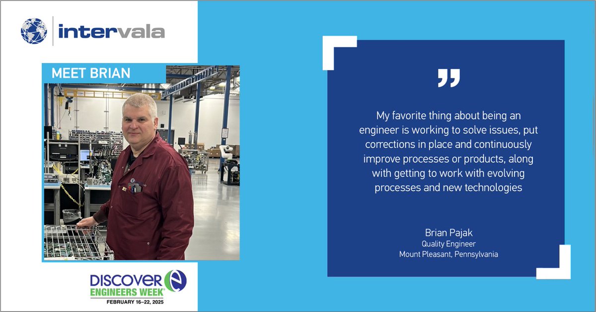 Meet Brian Pajak, a quality engineer at our Mount Pleasant, Pennsylvania, manufacturing site. #NationalEngineersWeek #Eweek2025 #engineers #engineering