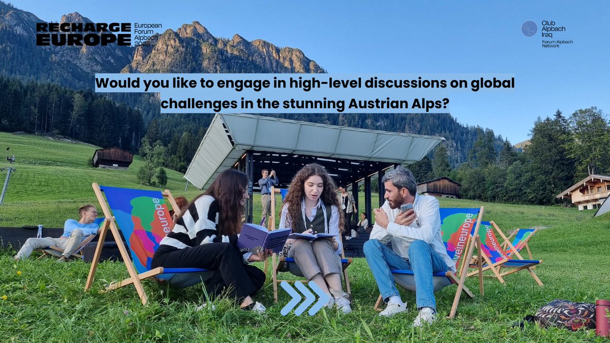 ClubAlpbachIraq's tweet photo. Get ready! 

📅 Applications for the European Forum Alpbach scholarship program open March 3 - March 25! This is your chance to engage with global leaders, challenge ideas, and shape the future. 

🔗 Learn more: https://t.co/v85EW71y2c

#CAIraq #EFA25 #RechargeEurope https://t.co/K4jgT3JbN0