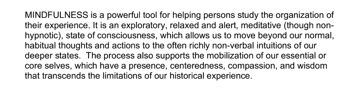 schlaf's tweet image. The Hakomi Institute’s definition of mindfulness is the best I’ve come across. 

Not just awareness, but a way of studying how experience is organized—an open, alert state that lets us access deeper, often wordless knowing.