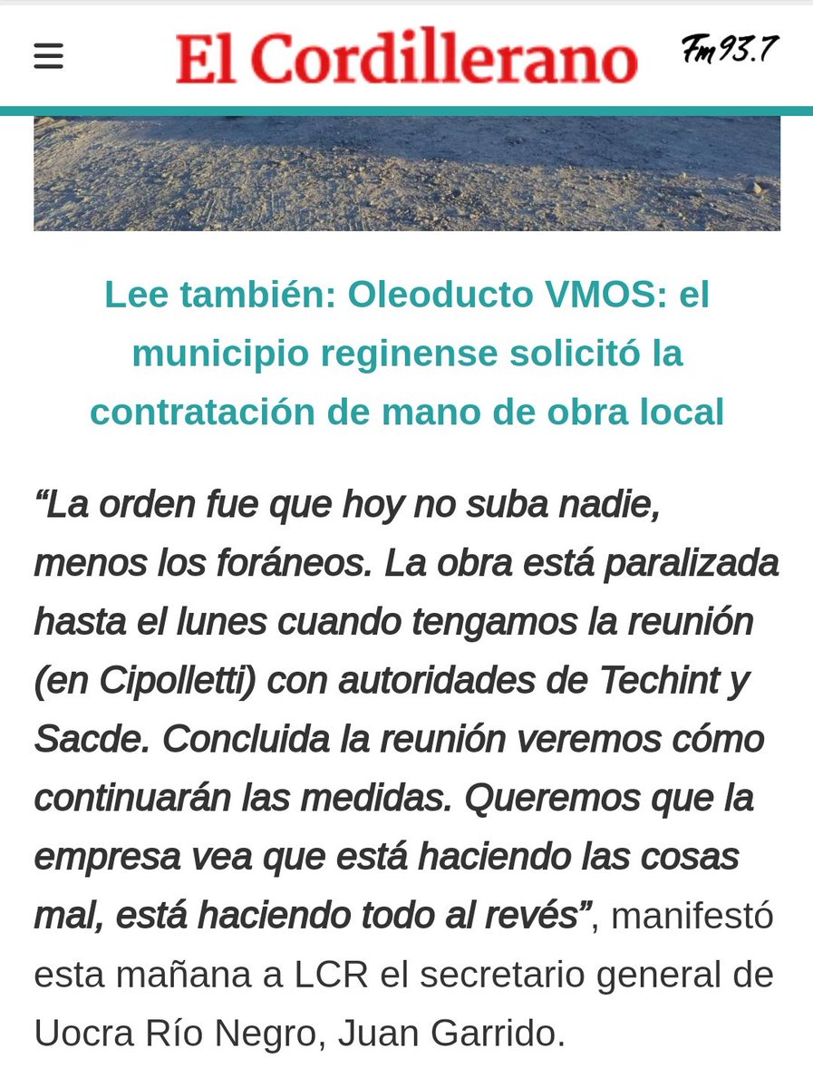 CristianGeo7's tweet photo. VÁYANSE A LA MIERDA , ES UN PAÍS MUY DIFÍCIL, FORÁNEOS LE DICEN A OTROS ARGENTINOS 🤬

Uocra cortó el ingreso al oleoducto Vaca Muerta Sur en Chichinales y exige la contratación de mano de obra local.

Impiden el ingreso de trabajadores foráneos 🤌🤌🤌

https://t.co/VR8gNHYbS3 https://t.co/GKfW7dvJ8j