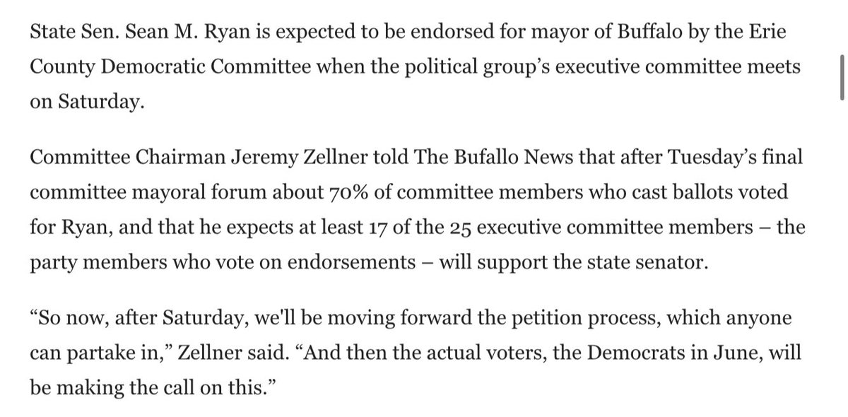 makent's tweet photo. BREAKING: 70% of Buffalo's rank-and-file Democratic committee members back Sean Ryan for mayor https://t.co/ngh3pLBNBP

Of course the acting mayor doesn't like those numbers, so now he's insinuating the fix is in https://t.co/UTMomnYzLA