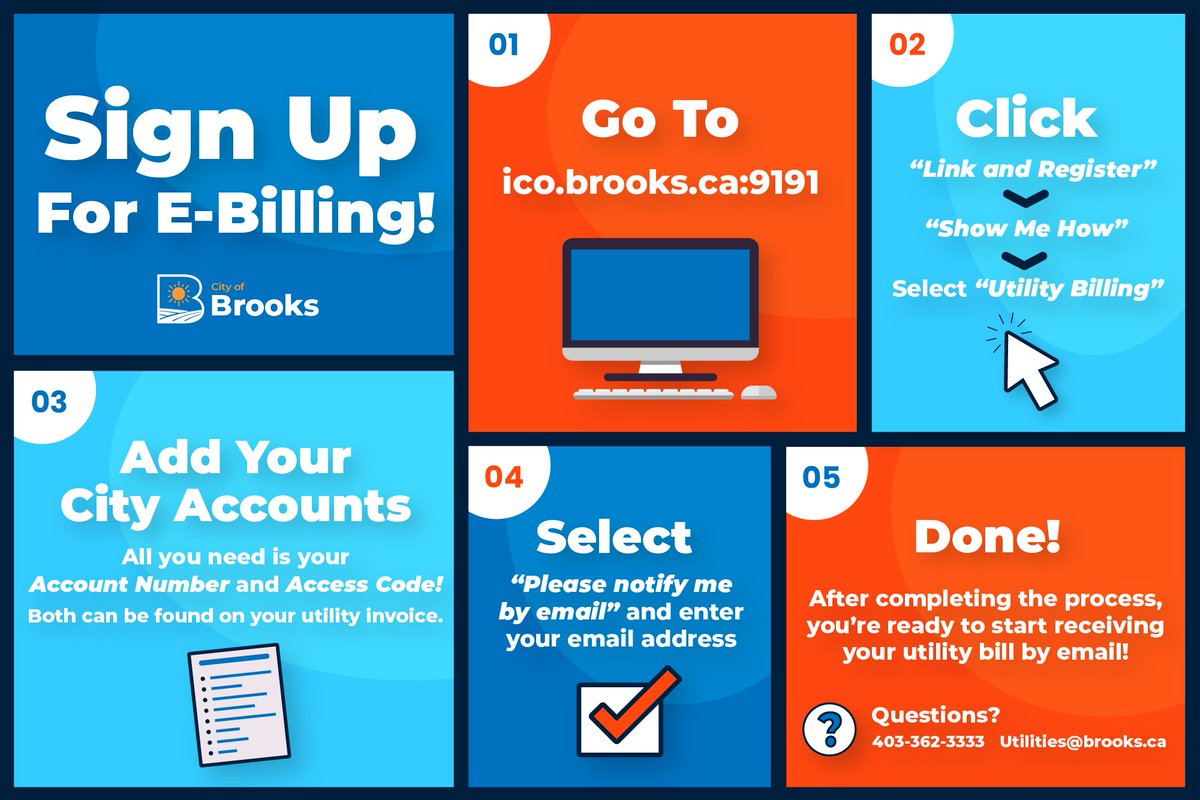 Have you signed up for e-billing yet!?

Follow the simple steps in the graphic to sign up now and enjoy the convenience of e-billing!

ico.brooks.ca:9191