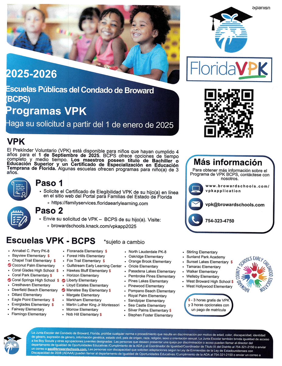 Sign ups for next school year FREE VPK at OBE!   We invite you to come for a tour!  More info, click:  browardschools.com/Page/80893