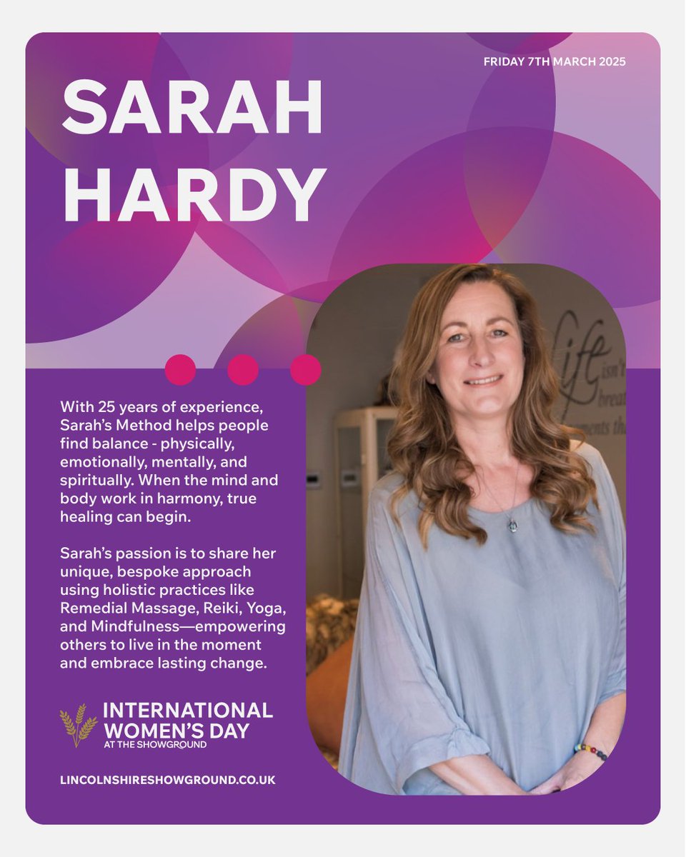🌿 Discover Sarah’s Method – 25 Years of Holistic Healing! 🌿

📅 7th March 2024 
⏰ 9:30 AM – 12:30 PM 
📍EPIC Centre, Lincolnshire Showground 
🎟️ ow.ly/yQ6P50V3vVH 

#InternationalWomensDay #LincolnshireShowground #WomenMakingChange #IWD2025