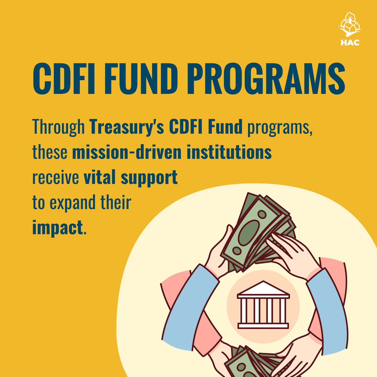 Through Treasury's CDFI Fund programs, particularly Financial Assistance grants and the Capital Magnet Fund, these mission-driven institutions receive vital support to expand their impact.

HAC supports increased funding for these essential programs: loom.ly/Cpjxzkw