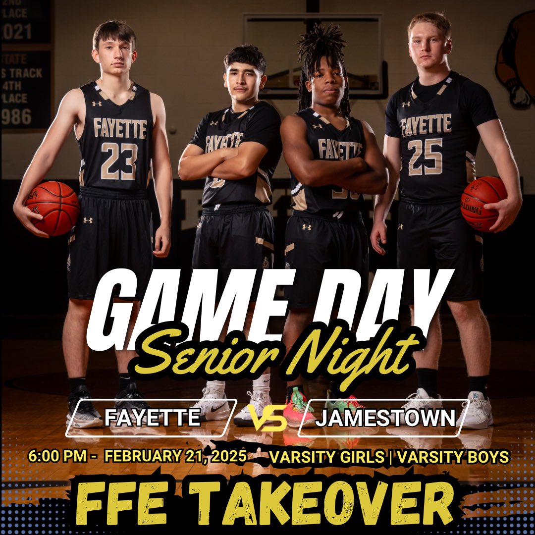 Fayette_Hoops's tweet photo. Come help us honor senior cheerleaders, and both senior girls and boys basketball players

🆚: Jamestown Eagles
        VG | VB
⌚️: Friday, Feb. 21, 6:00 PM
📍: Fayette, Missouri
🗺️: Fayette High School
📺: Fayette Hudl Fan Page

@CentralState8 
@FayettePaper 
@FayetteFalcons https://t.co/wIeoNSgFGo